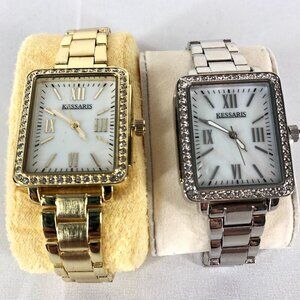 Lot Of 2 Kessaris Watches 1 Gold Tone And 1 Silver Tone With Rhinestones